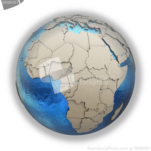 Image of Africa on model of planet Earth