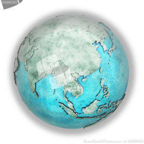 Image of Southeast Asia on marble planet Earth