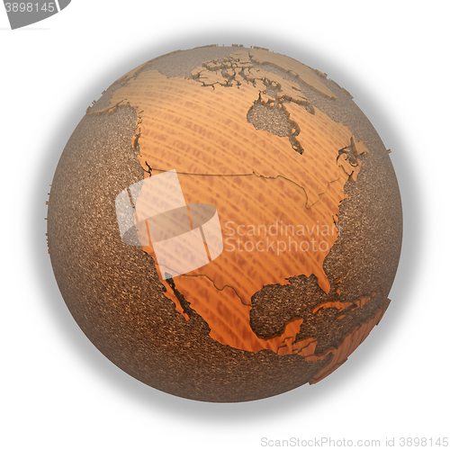 Image of North America on wooden planet Earth