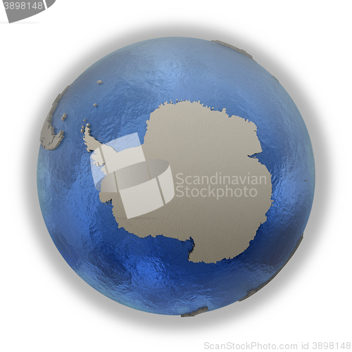 Image of Antarctica on model of planet Earth