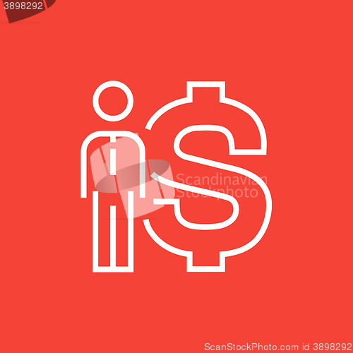 Image of Businessman standing beside the dollar symbol line icon.