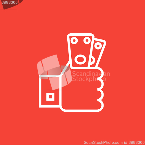 Image of Hand holding money line icon.