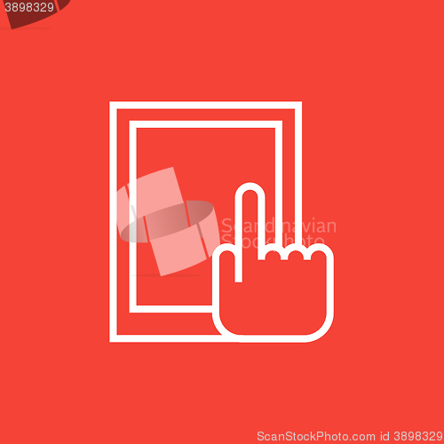 Image of Finger pointing at tablet line icon.