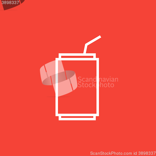 Image of Soda can with drinking straw line icon.