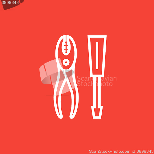 Image of Screwdriver with pliers line icon.