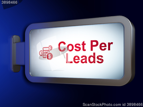 Image of Finance concept: Cost Per Leads and Calculator on billboard background
