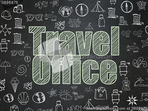Image of Tourism concept: Travel Office on School board background