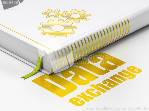 Image of Information concept: book Gears, Data Exchange on white background