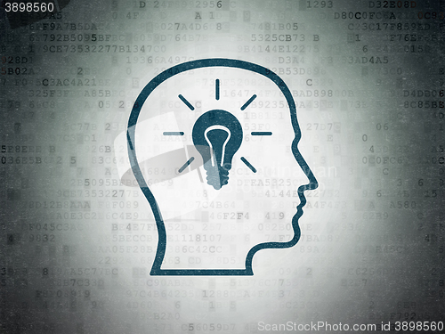 Image of Information concept: Head With Lightbulb on Digital Data Paper background