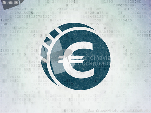 Image of Banking concept: Euro Coin on Digital Data Paper background