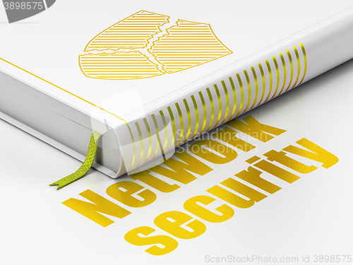 Image of Security concept: book Broken Shield, Network Security on white background