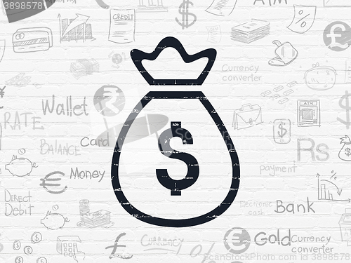 Image of Currency concept: Money Bag on wall background