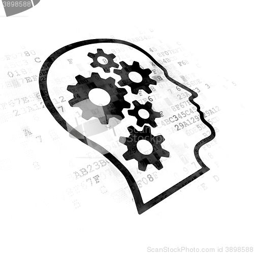 Image of Data concept: Head With Gears on Digital background