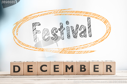 Image of December festival sign on a stage