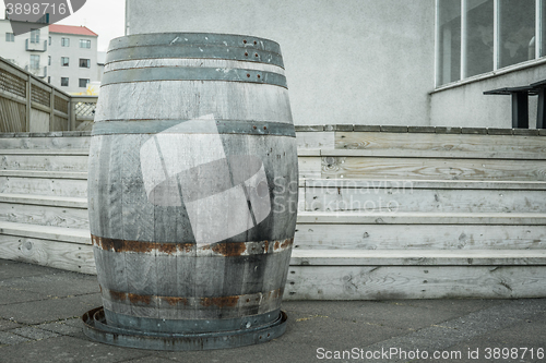 Image of Wooden wine barrel outdoors