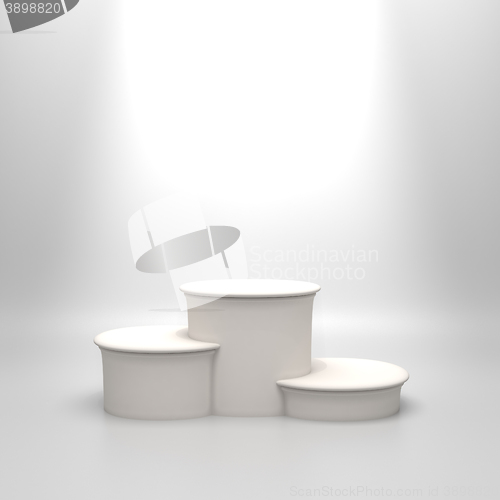 Image of Empty round white podium.