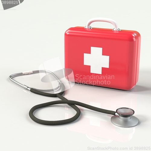 Image of First aid kit with stethoscope