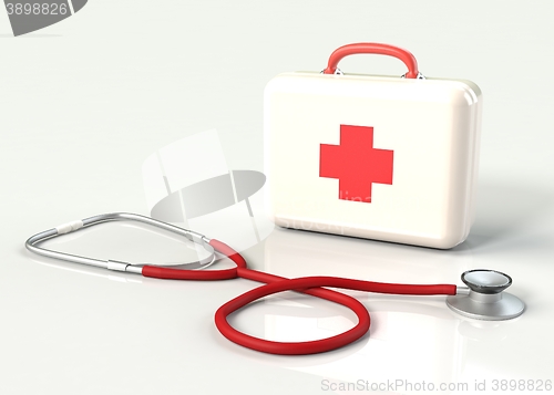 Image of First aid kit with stethoscope