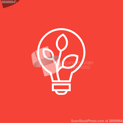 Image of Lightbulb and plant inside line icon.