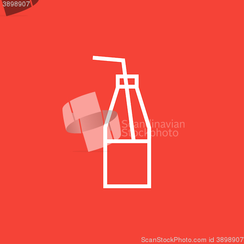 Image of Glass bottle with drinking straw line icon.