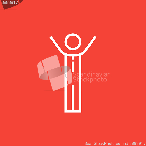 Image of Man with raised arms line icon.