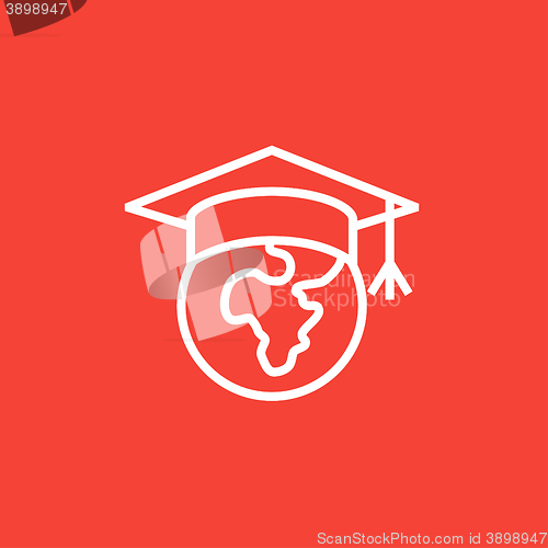 Image of Globe in graduation cap line icon.