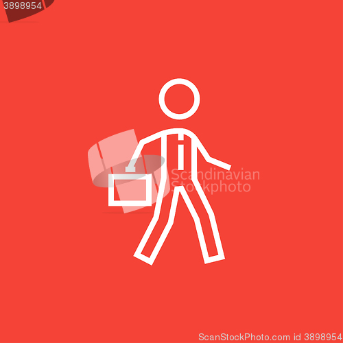 Image of Businessman walking with briefcase line icon.