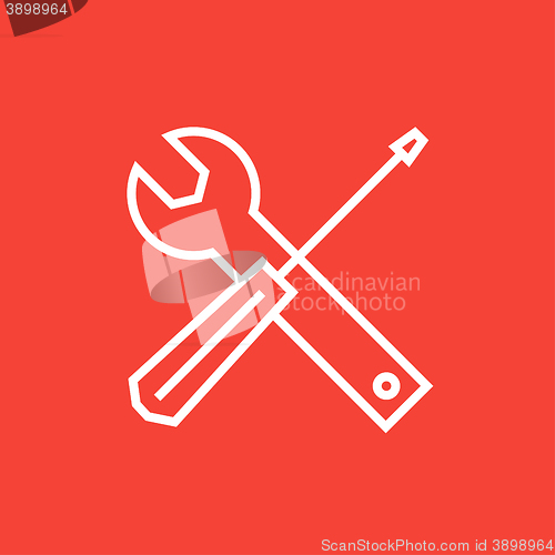 Image of Screwdriver and wrench tools line icon.