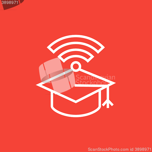 Image of Graduation cap with wi-fi sign line icon.