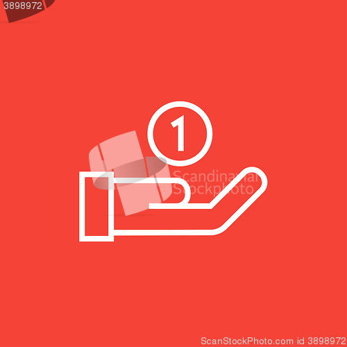 Image of Hand and one coin line icon.