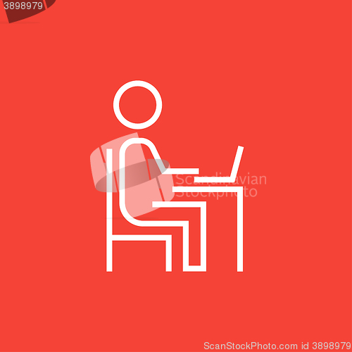 Image of Businessman working at his laptop line icon.