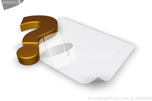 Image of question mark and blank paper sheet - 3d rendering