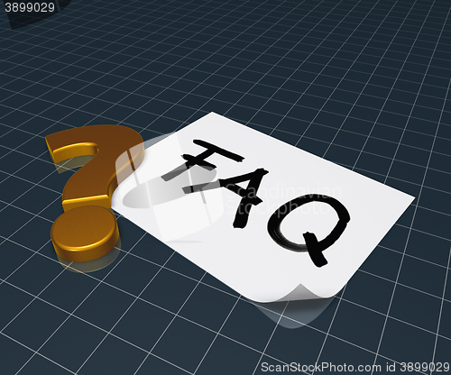 Image of the word faq on paper sheet and question mark - 3d rendering