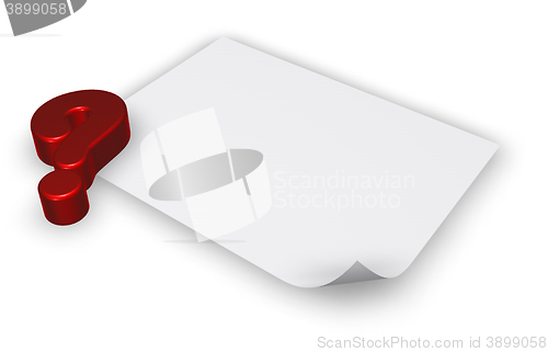 Image of question mark and blank paper sheet - 3d rendering