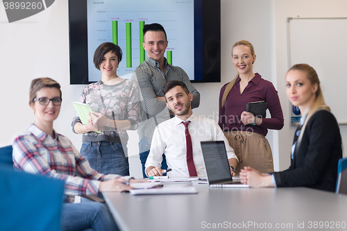 Image of portrait of business people group at modern office meeting room
