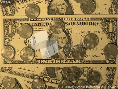 Image of Dollar coins and notes - vintage