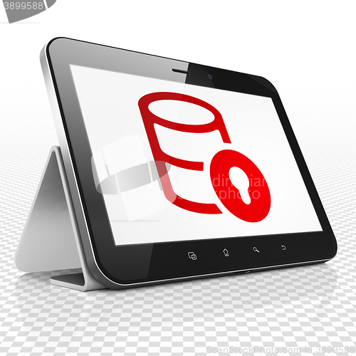 Image of Database concept: Tablet Computer with Database With Lock on display