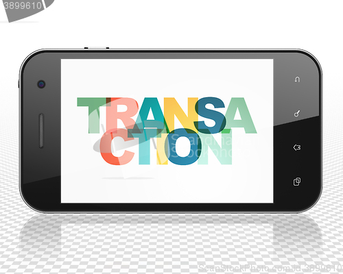 Image of Money concept: Smartphone with Transaction on  display