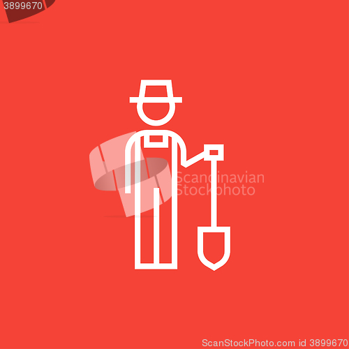 Image of Farmer with shovel line icon.