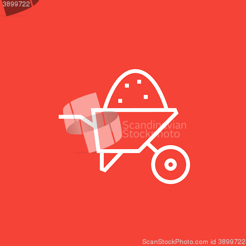 Image of Wheelbarrow full of sand line icon.