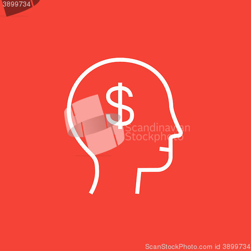 Image of Human head with dollar symbol line icon.