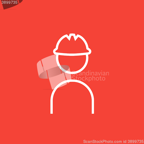 Image of Worker wearing hard hat line icon.