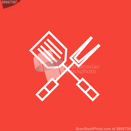 Image of Kitchen spatula and big fork line icon.