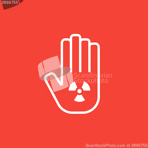 Image of Ionizing radiation sign on a palm line icon.