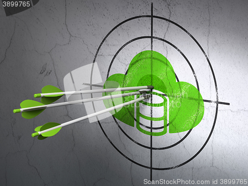 Image of Cloud networking concept: arrows in Database With Cloud target on wall background