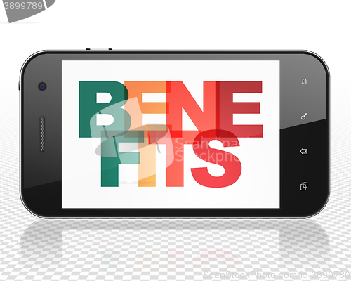 Image of Business concept: Smartphone with Benefits on  display