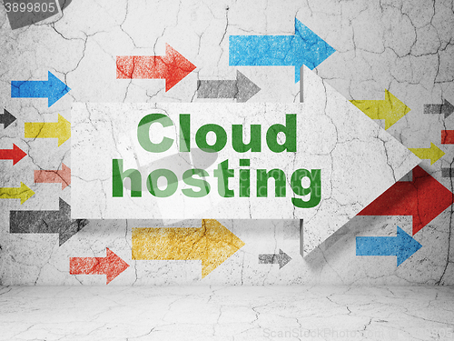 Image of Cloud computing concept: arrow with Cloud Hosting on grunge wall background