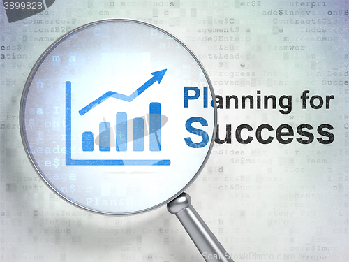 Image of Business concept: Growth Graph and Planning for Success with optical glass