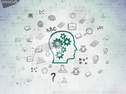 Image of Learning concept: Head With Gears on Digital Data Paper background