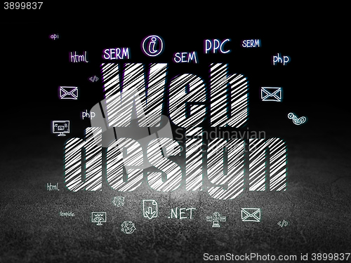 Image of Web development concept: Web Design in grunge dark room